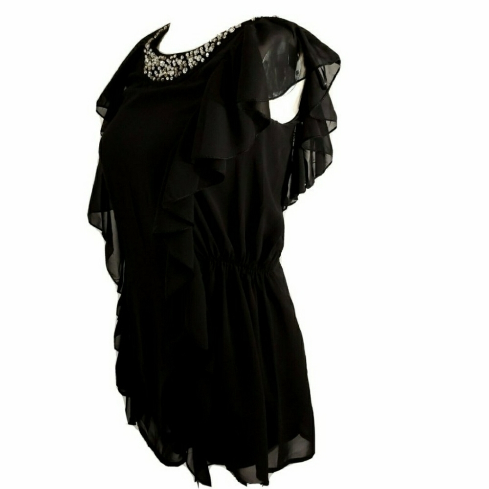 H&M Crystal Bib Ruffle Tunic Top - Picture 2 of 7